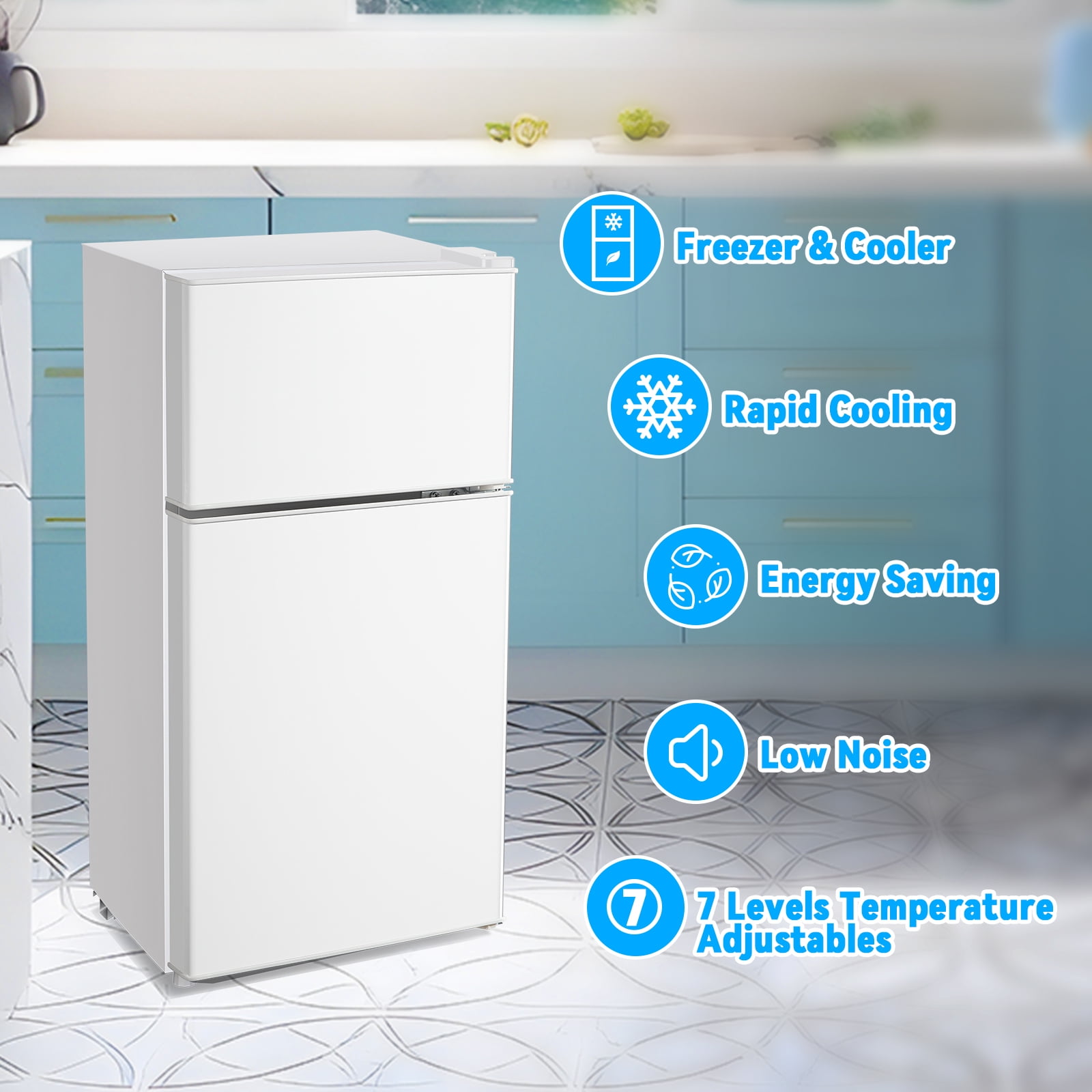 TACOOL Small Refrigerator with Freezer Mini Fridge with Removable Shelves for Bedroom 2.65Cu.Ft, 15"D x 15"W x 31"H White