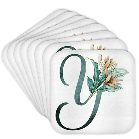 3drose, Green Boho Lily Monogram Initial Y, Set of 8 Coasters - Soft