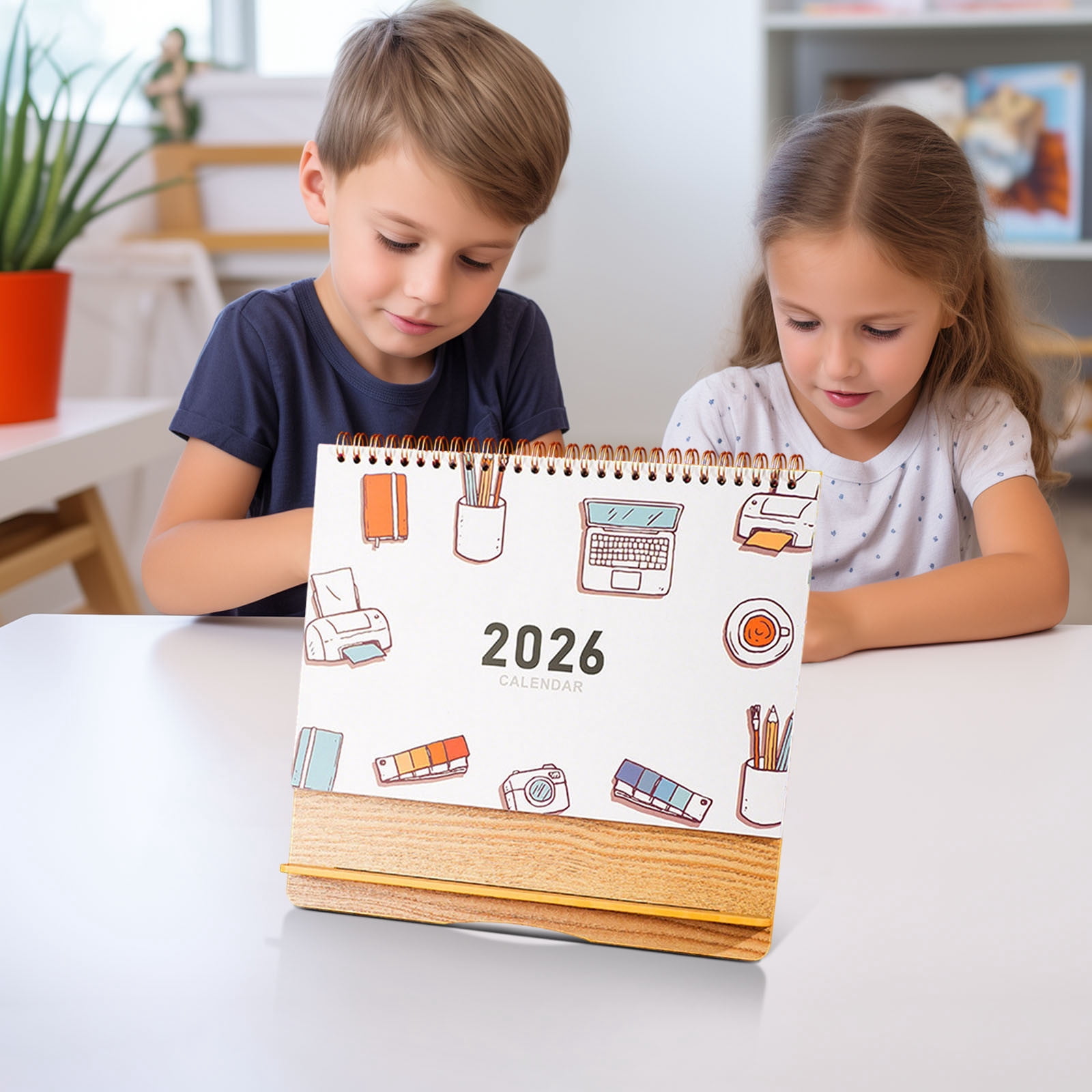 YiJuHui Small Desk Calendar 2026, Standing Desk Calendar,Twin-Wire Binding with Stickers, Cute Seasonal Design for Home Office Desk