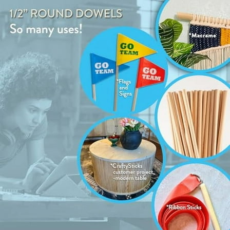 1/2 Inch x 36 Inch Natural Wood Craft Dowel Rods (24 Dowels)