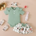 thumbnail image 3 of 3PCS Newborn Toddler Baby Girls Button Romper Tops + Floral Tutu Short Pants Outfits 0-18M, 3 of 10