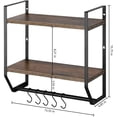 thumbnail image 2 of 2-Tier Rustic Bathroom Shelf Organizer with 5 Hooks, MDF & Metal, Wall Mount, Brown, 2 of 7