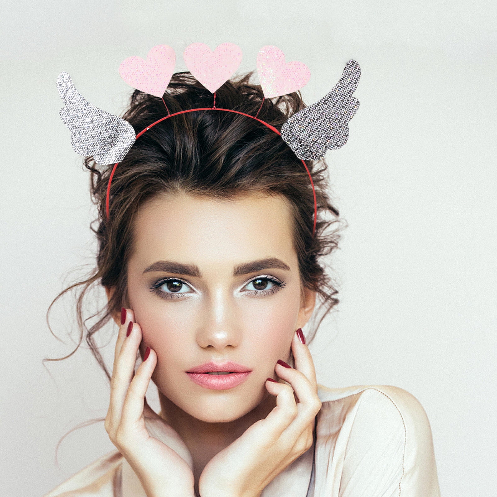 LOLIPPYY Valentine Heart Headband for Adults Pink Lightweight Party Headwear with Heart Design
