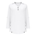 thumbnail image 3 of ClodeEU Women's Tops ,3/4 Length Rolled Sleeve,V Neck T Shirts Both Side Buttons Blouses White,Womens Plus M, 3 of 7
