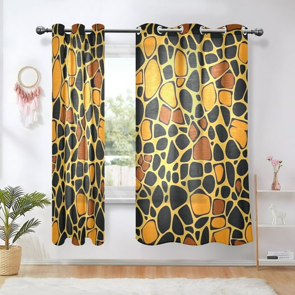 Yellow Black Blocks Blackout Curtains 63 inch Length 2 Panels Window Decoration Curtains for Bedroom Living Room