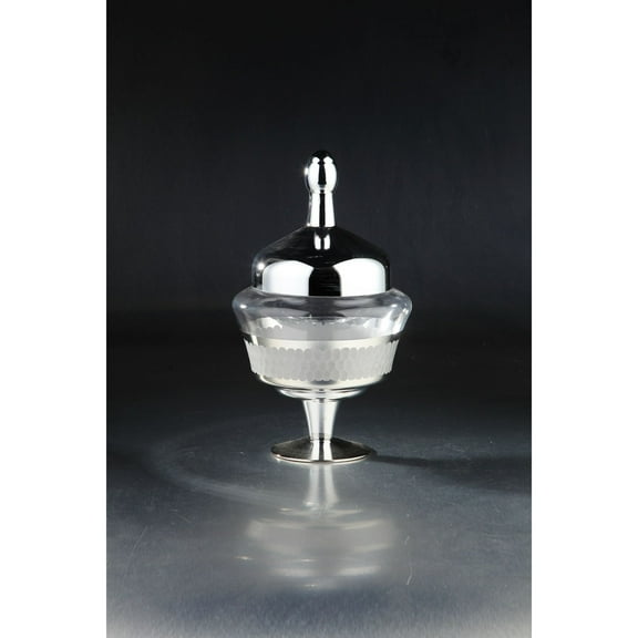 CC Home Furnishings 14" Silver Honeycomb Glass Jar with Pedestal and Finial Lid