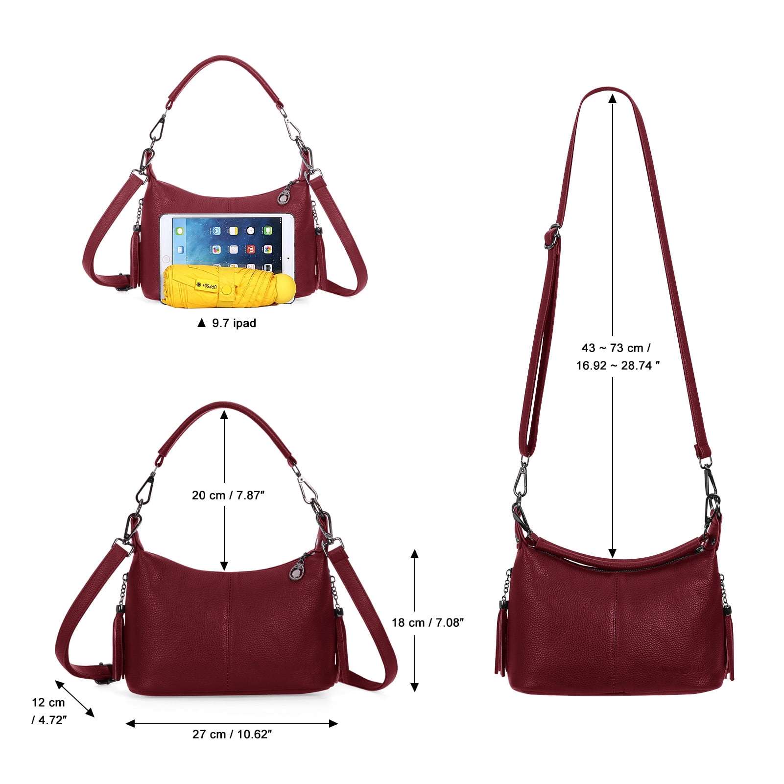HuaAngel Women's Handbags Soft Genuine Leather Tassel Shoulder Bag Vintage Travel Satchel Purses with 2 Removable Straps