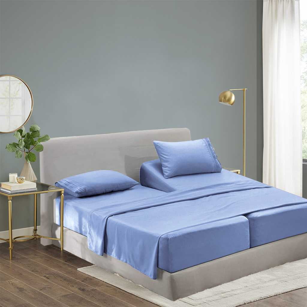 the Season Essentials Wrinkle Free Sheet Sets with Deep Pockets &amp; Stain Resistant, 1800 Thread Count Bamboo Based, Blue, California King