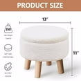 thumbnail image 2 of Storage Ottoman, Modern Round Footrest with Soft Padded Seat, Teddy Velvet Footstool with Wood Legs, Accent Small Table or Plant Stand for Hallway, Living Room (Cream), 2 of 6