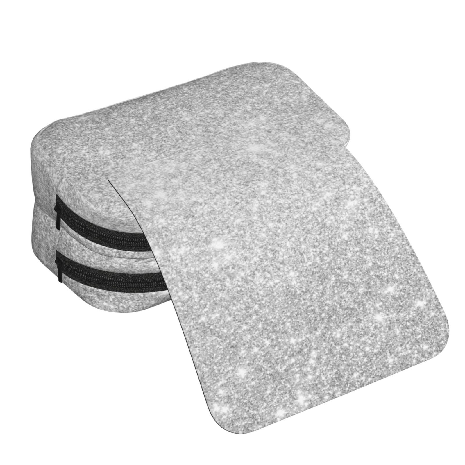 Rateoe Silver Glitter Pattern Double Clamshell Pen Case, Storage Organizer with Two Zipper Compartments– Holds Up to 50 Pencils & Pens