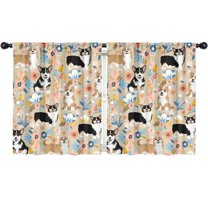 Blackout Kids Curtains,Corgi Dog and Flower Florals Childrens Insulated Curtains Set Of 2,Bedroom Essentials,Toddler Room Decor 52"x63"(132x160cm)