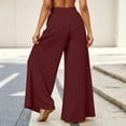 thumbnail image 5 of Cagogo Women's Wide Leg High Waisted Flowy Solid Boho Midi Pants Vacation Casual Palazzo Trousers Beach Summer Lounge Cropped Pants Fashion Beachwear, Wine M, 5 of 7