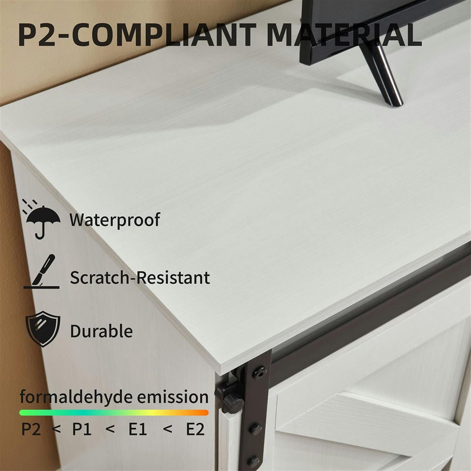 Demi Bonn Modern Fireplace TV Stand for Television up to 65" with Storage and Farmhouse Sliding Barn Doors, Entertainment Center with Cabinet and Shelves, White