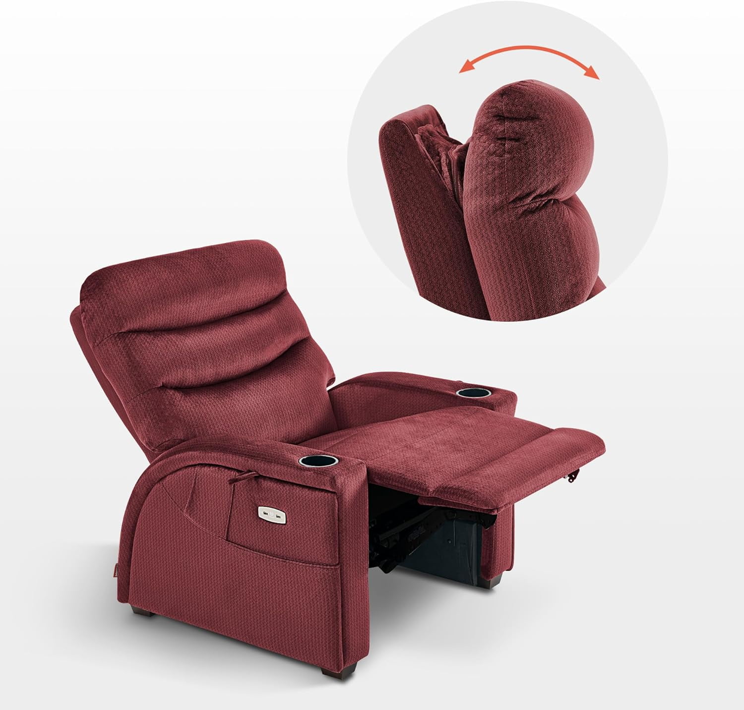 MCombo Power Zero Gravity Recliner Living Room Reclining Chair Wood Foot, Fabric ZG334 (Burgundy)