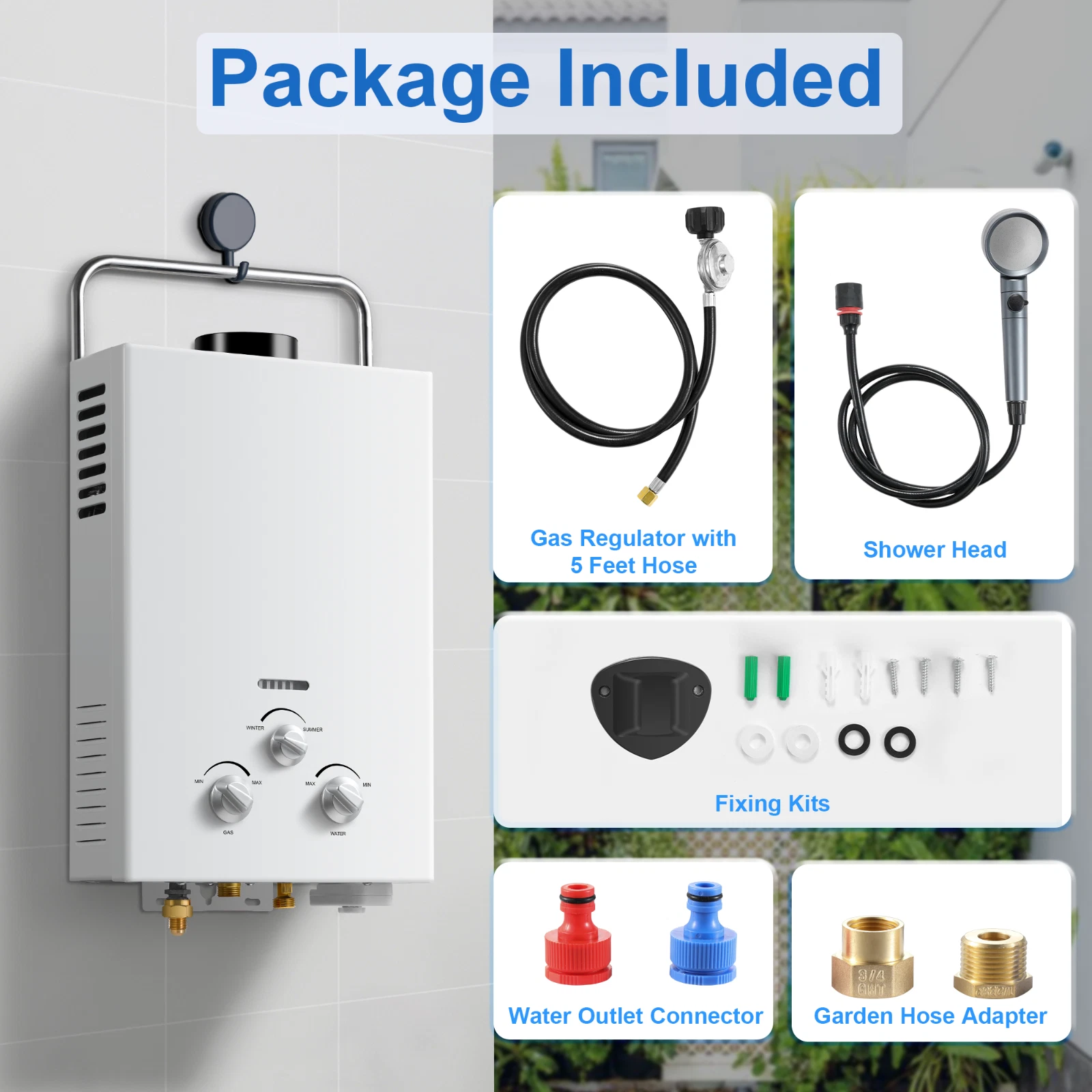 Outdoor Propane Tankless Water Heater - 6L 1.58 GPM Portable Gas Water Heater for RV Cabin Camping with Handle