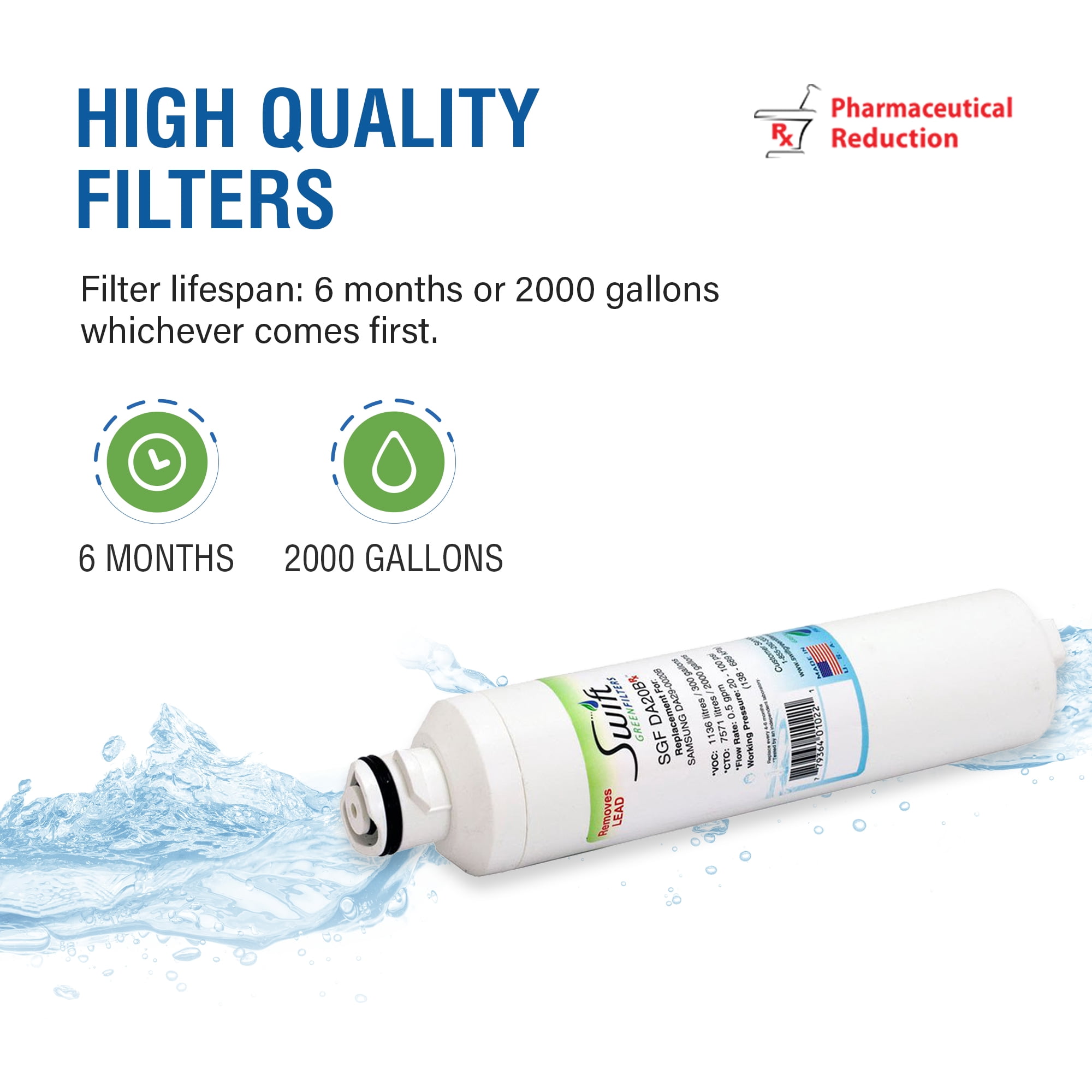 Swift Green Filters SGF-DA20B Rx Compatible Refrigerator Water Filter for DA29-0020B,HAF-CIN(2 Pack)