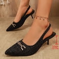 thumbnail image 5 of Miluxas Women's Tweed Pointed Toe Slingback Heels, Elegant Metal Buckle Kitten Heel Pumps, Stylish Dress Shoes for Work & Special Occasions Black 7(39), 5 of 9