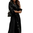 thumbnail image 3 of DYMADE Women Plus Size V-neck Buttons Lace Up Solid Color Office Lady Dress, 3 of 4
