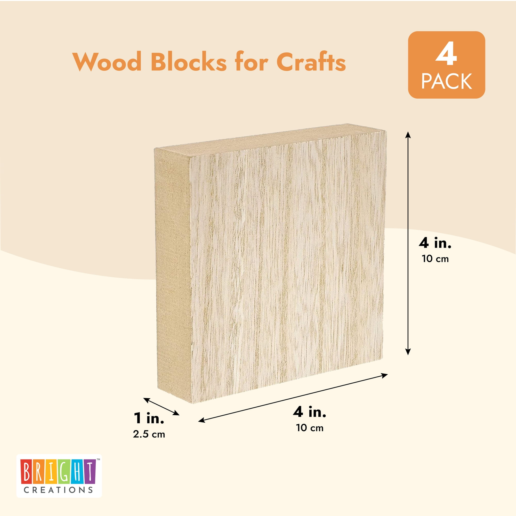 4-Pack 5x5x1 Inches Square Natural Unfinished Wood Block Smooth Surface for Crafts and DIY