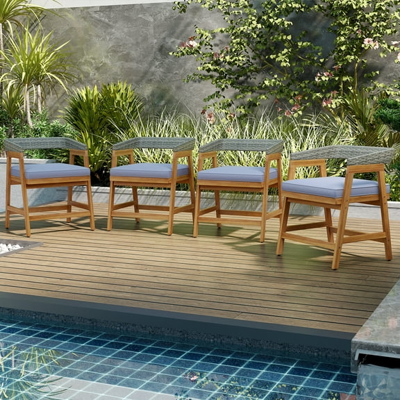 Costway Patio Chairs Set of 4 Outdoor Acacia Wood Dining Chairs with Cushions for Garden