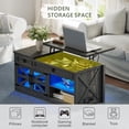 thumbnail image 6 of Farmhouse Coffee Table with Charging Station,Lift Top Coffee Table with Hidden Compartment and 2 Drawers,LED Lights Center Table for Living Room(Rustic Brown), 6 of 18