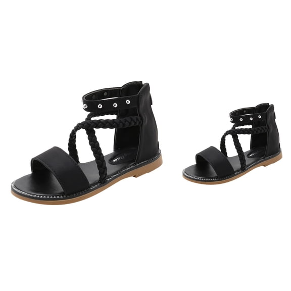 Girls Sandals Princess Soft Sole Gladiator Ankle Strap, Kids Leather Open Toe X-Strap Summer Beach Shoes, Roman Flat Non- Rubber Sole Comfy Casual Sandals