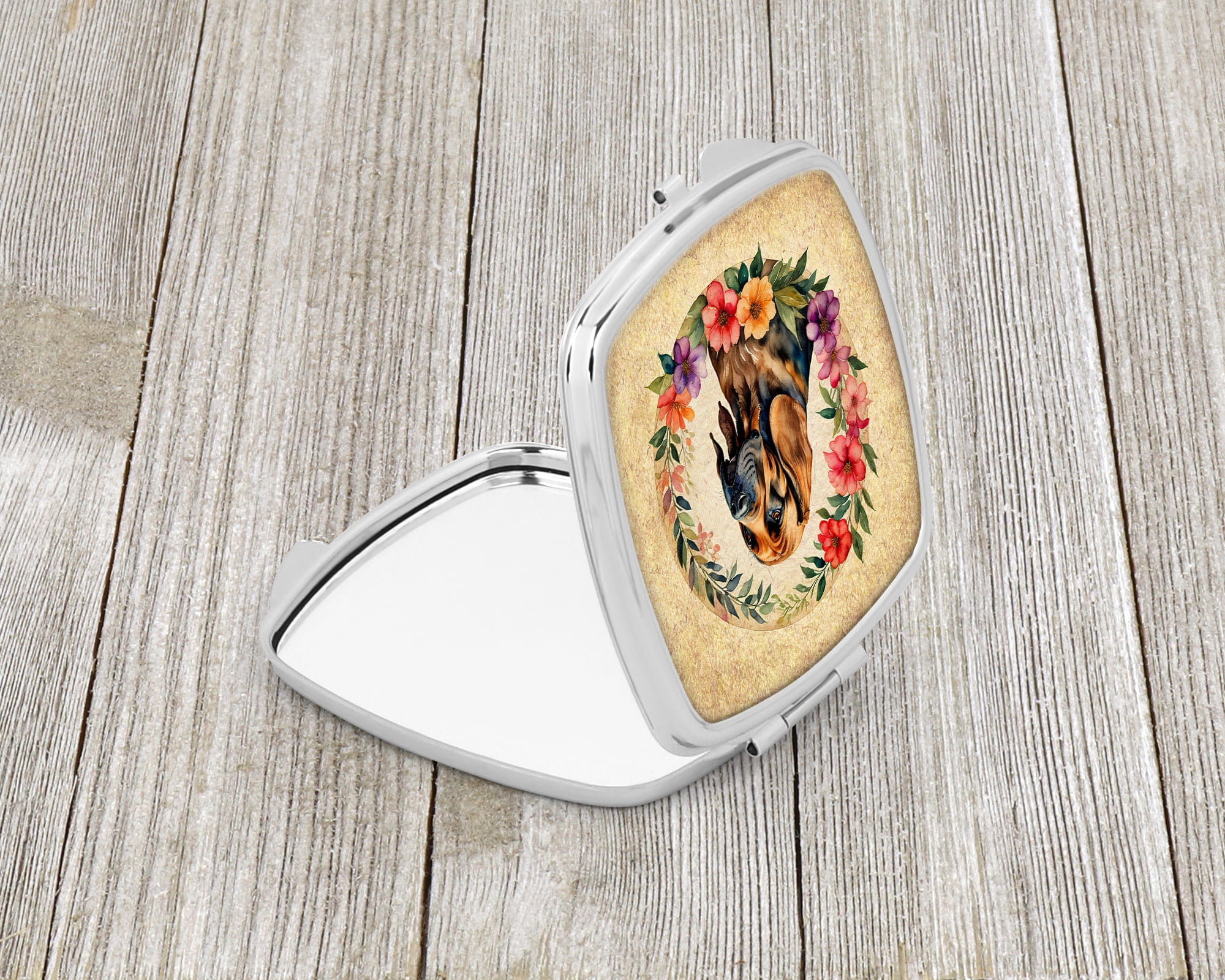 Bloodhound and Flowers Compact Mirror 2.75 in x 3 in