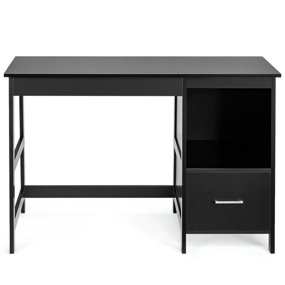 Demi Bonn 47.5" Modern Home Computer Desk with 2 Storage Drawers, Office Desk Study Writing Table, Black