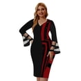 thumbnail image 1 of CEHVOM Femmes Grand Patchwork Robe Hip Wrap Jupe Manches Longues Swing Robe Longue Robe, 1 of 4