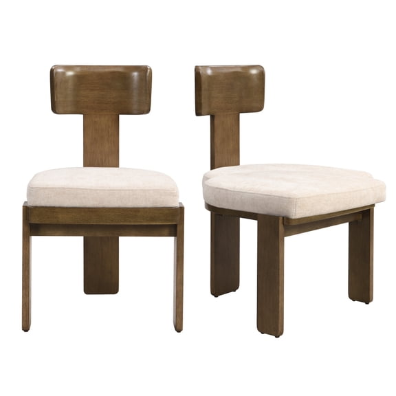 Upholstered Dining Chairs Set of 2, Fabric Side Chairs with Beige Seating Light Brown Solid Rubber Wood Legs, 330 LBS Weight Capacity