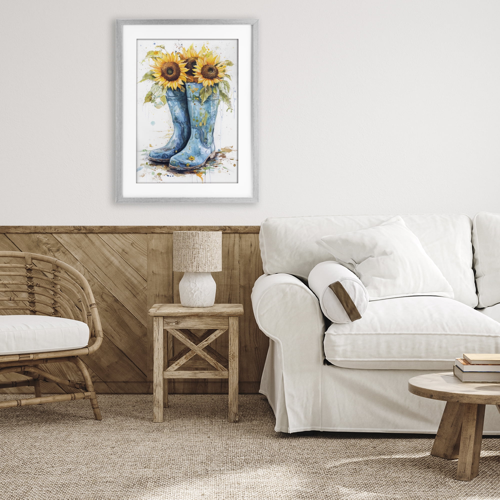 Stupell Industries Blue Rain Boots & Sunflowers Gray Framed Print Under Glass, design by Tina LeCour