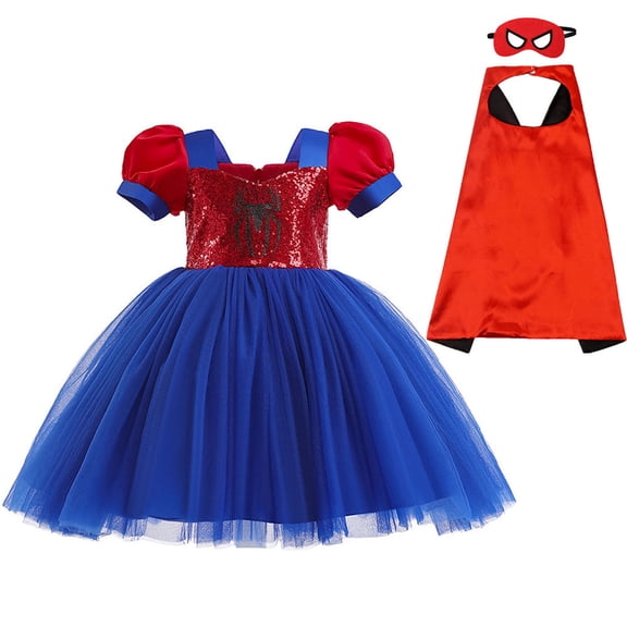 1-7 Year Girls Red Blue Cartoon Costume Dress Halloween Cosplay Dress Up with Accessories
