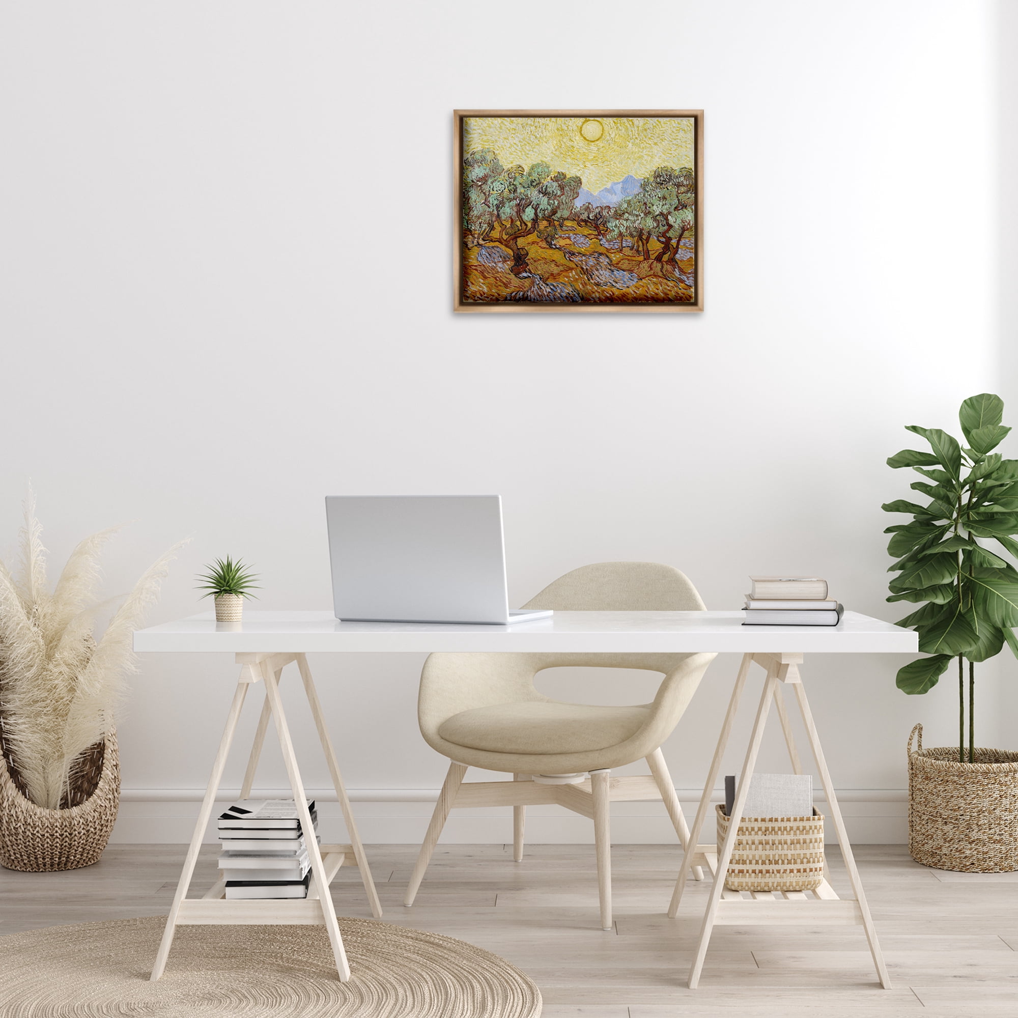 Stupell Industries Classic Van Gogh Olive Trees Landscape & Nature Painting Brown Floater Framed Canvas Art Print Wall Art, 21 x 17