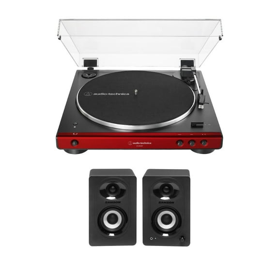 Audio-Technica AT-LP60XBT Bluetooth Fully Automatic Stereo Turntable (Red) with Record Cleaner Kit