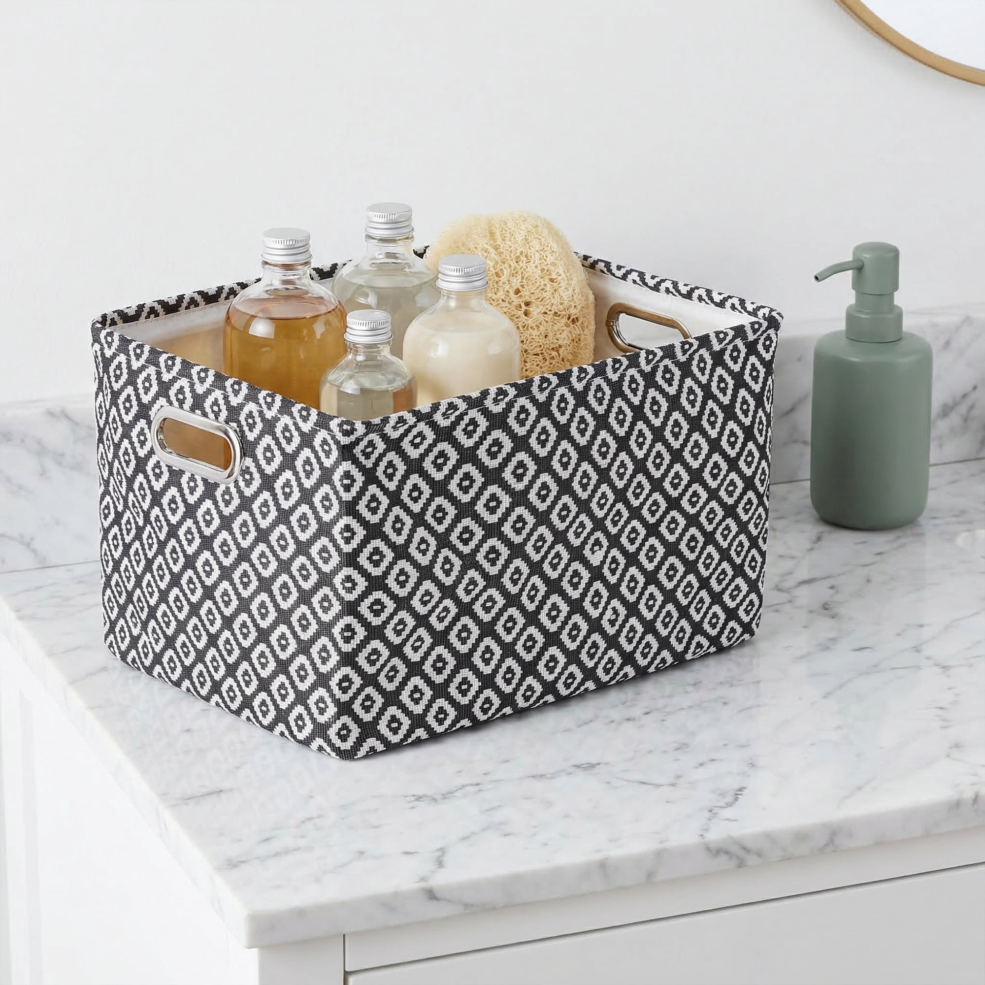 Unique Bargains 3Pcs Fabric Collapsible Storage Bin with Handles Black 13.8*9.8*7.9in