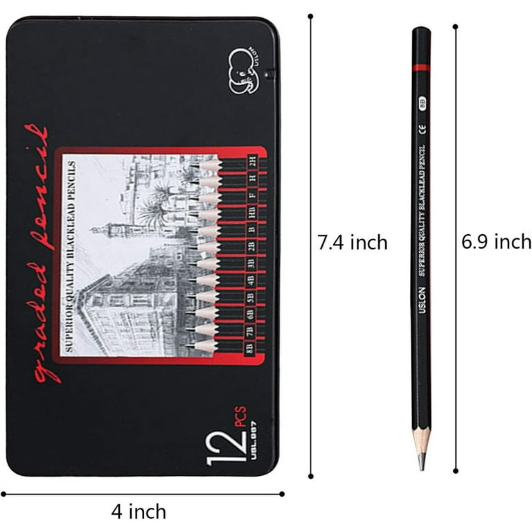 LEDA'S Drawing Set Sketching Kit, with 12 high-end art pencils (8B, 6B, 5B,  4B, 3B, 2B, B, HB, 2H, 3H, 4H,5H) comes with crafting tools and premium