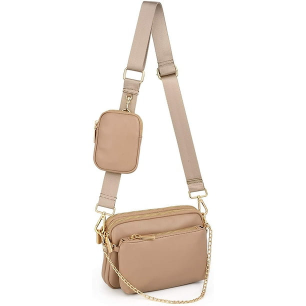 ZMLEVE -Small-Crossbody-Bags-for-Women 3 in 1 Multipurpose Cute Shoulder  Purse with Detachable Coin Pouch PU Leather A Apricot