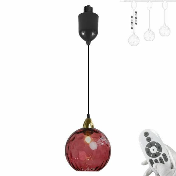 FSLiving Adjustable Height H Type Track Lighting E26 Smart LED Edison Bulbs with Timer Deepred Hammered Glass Globe 4 ft Dimmable Pendant Light Decorate for Plant Kitchen Island Customizable