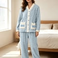 thumbnail image 4 of Womens Plush Thicken Pajamas 2PC Set Fluffy Soft Winter LoungewearWarm Sleepwear with Pockets, Long Sleev, 4 of 8