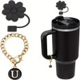 thumbnail image 1 of 1 juego (sin taza) Taza de agua con asa, letra de asa, adecuada for varias tazas de agua, juego de accesorios for tazas de agua, cubierta de pajita de silicona, 1 of 2