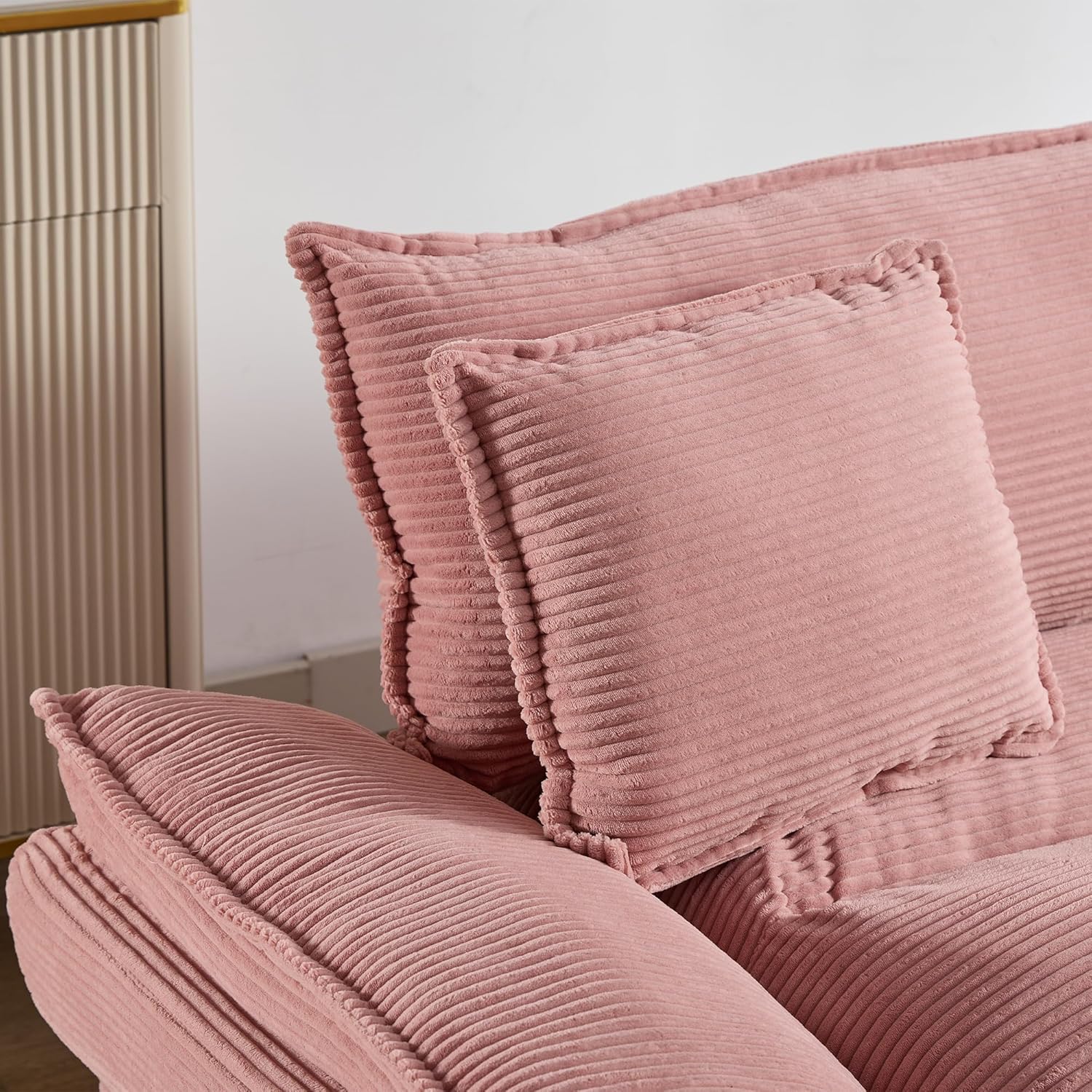 AENKYO 84" Corduroy Loveseat Sofa with Pillows, Modern 2-Seater Couch for Living Room,Pink