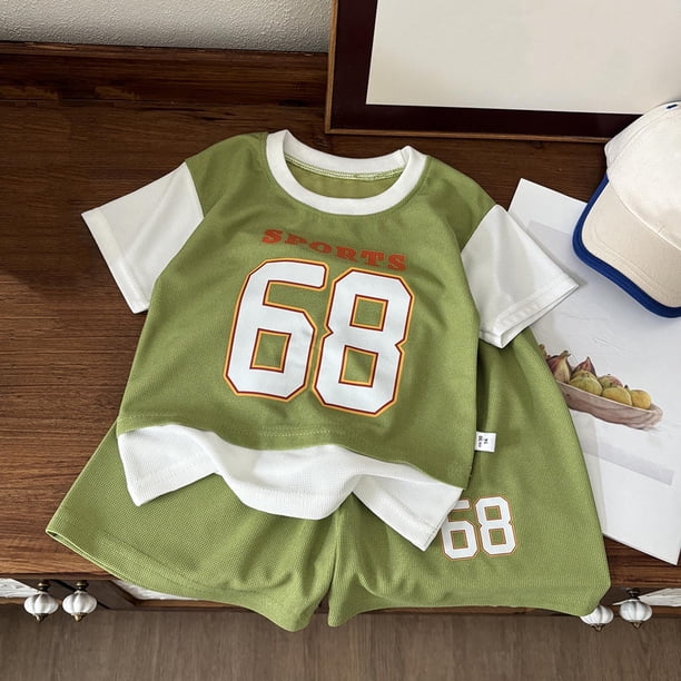 Conjuntos de blusas y camisas de cuello redondo y manga corta para niños de verano Conjunto de camisa y pantalones cortos de manga corta Conjunto deportivo informal para exteriores para niños Conjunto