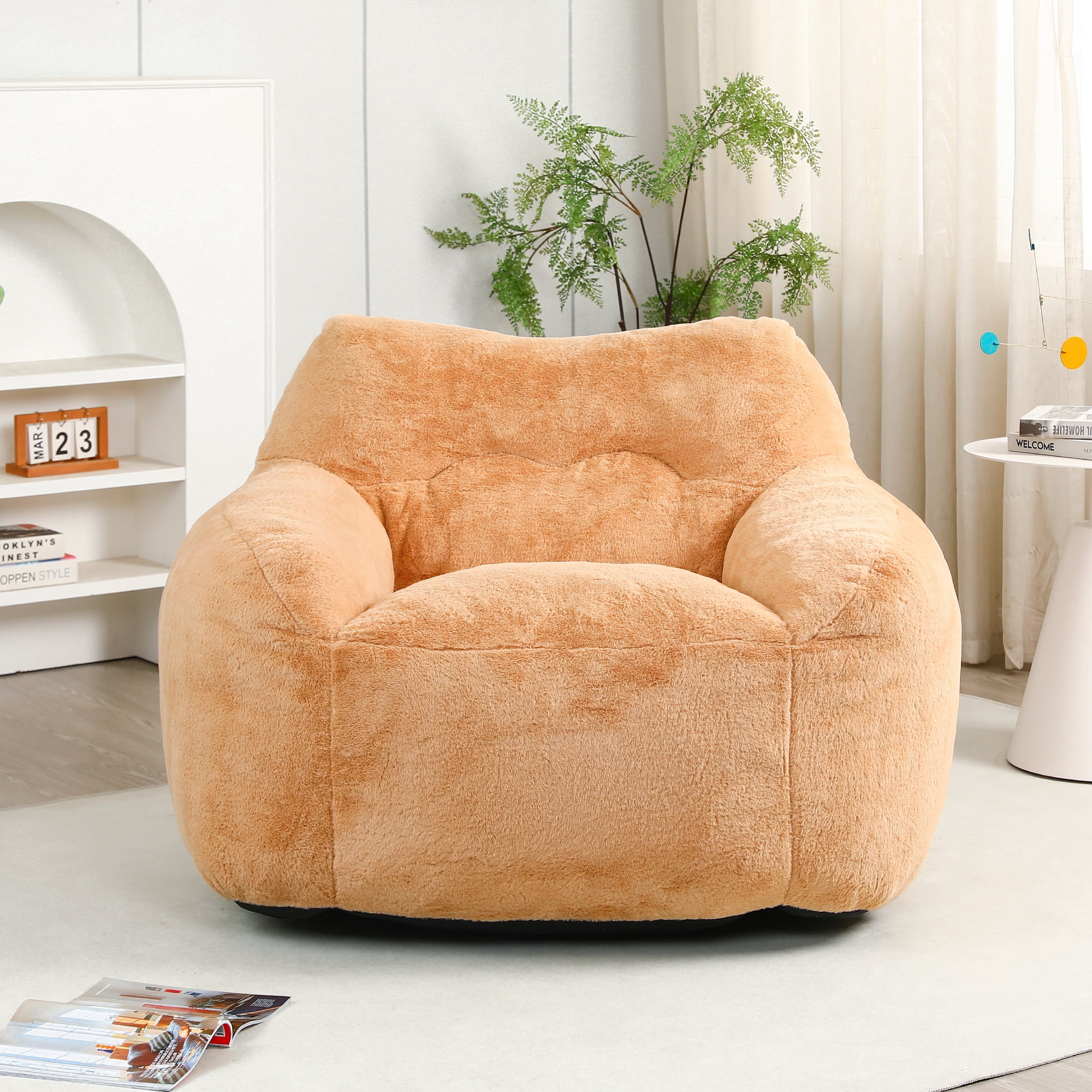 Leumius High-Density Bean Bag Sofa Chair with Armrests 47.3" D x 41" W x 33" H, Brown