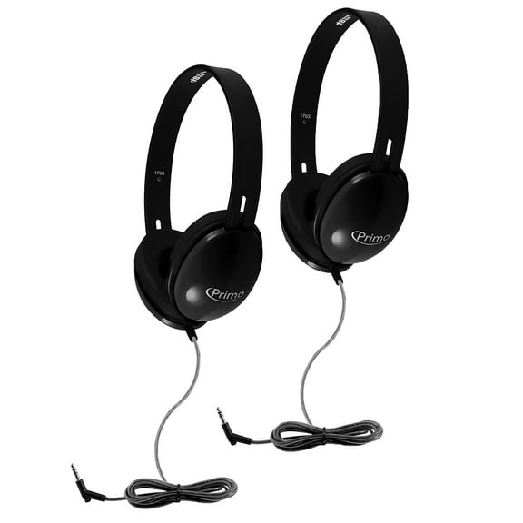 HamiltonBuhl Primo Stereo Headphones, Black, Pack of 2