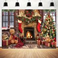 thumbnail image 2 of 7x5ft Christmas Backdrops Photography Winter Fireplace Xmas Tree Sock Wall Party Decor Merry Christmas Bear Backdrop Family Kids Holiday New Year Party Supplies Photo Background Studio Props, 2 of 5