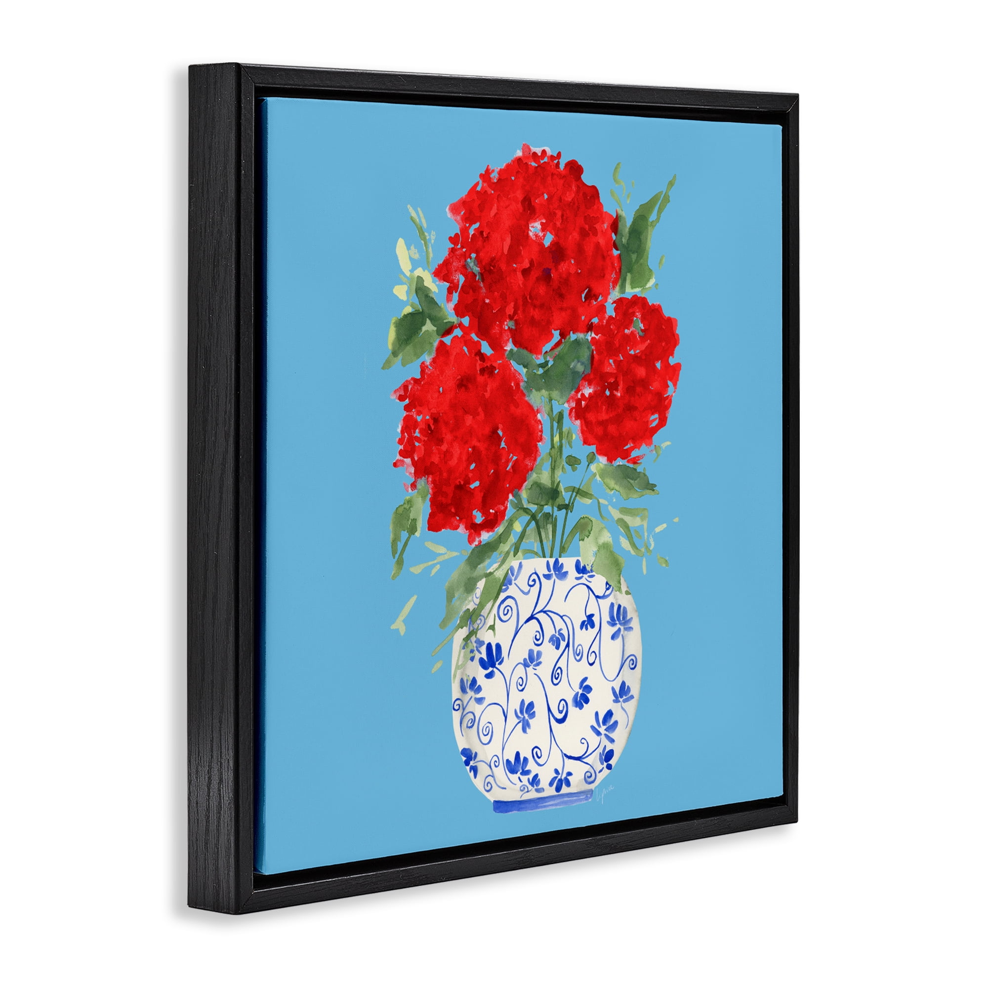 Stupell Industries Bold Red Hydrangea Trio Black Framed Floater Canvas Wall Art, design by Lucille Price