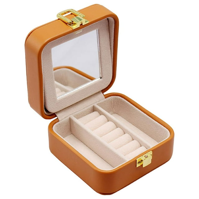 Jewelry Storage Box Waterproof PU Leather Lockable Multi-Layer Multifunctional Fashion, Large Velvet ,Organiser Holder Case, for Rings Yellow