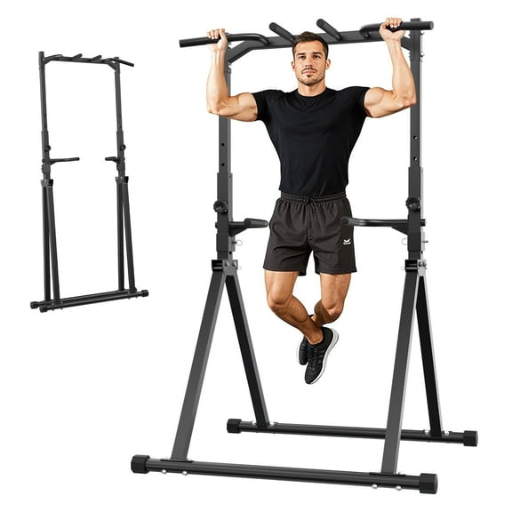 Primy 350lbs Foldable Pull Up Station, Pull Up Bar for Home Gym Workout, Free-Standing Dip Station Power Tower Strength Training Fitness Equipment