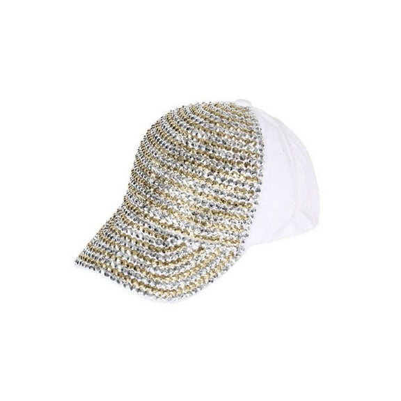Gold/Plastic Pearl Beaded Baseball Cap - White