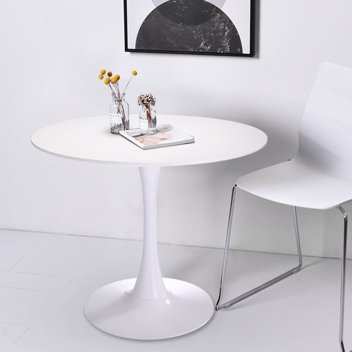 Tobbi 32 Inch Round Tulip Dining Table Coffee Table in White Elegant Furniture